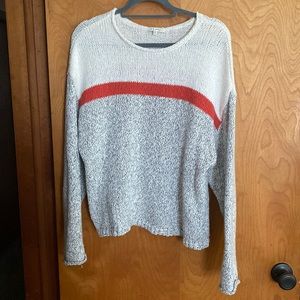 Gray white and orange knit sweater